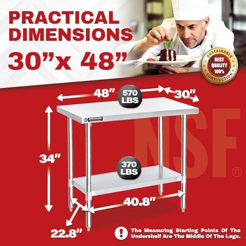 DuraSteel 30x48 Stainless Steel Work Table - NSF Certified Commercial Prep Table w/Adjustable Under Shelf - Kitchen Island, Outdoor Grill Stand, Laundry Folding & Garage Workbench - 350 lb Capacity - Image 3