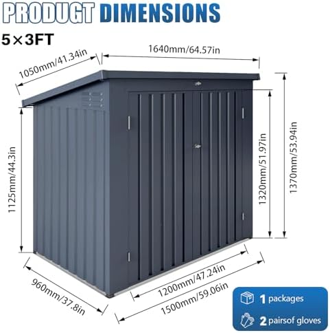 64.57" Bear Proof Outdoor Trash Can Storage Shed for 2 Bins, Metal Garbage Bin Enclosure, Waterproof Small Generator Shed, Outdoor Waste Bin Storage Cabinet for Garden Yard - Image 3