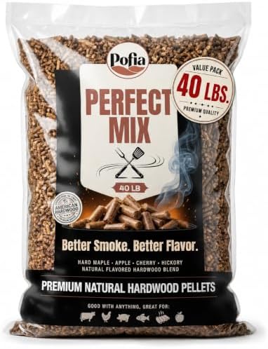Natural Hardwood Wood Pellets for Pellet Grill & Pellet Smoker by Pofia Perfect Mix, Hickory, Cherry, Apple & Hard Maple Blend, Smoky BBQ Flavor for Meat, Brisket, Pork & Chicken, 40 Lb Bag by Unknown