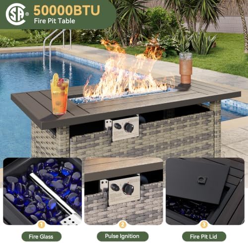 Aoxun 7-Piece Wicker Rattan Patio Furniture Set with 44" Fire Pit Table - Image 2