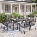 MIXPATIO 9pc Patio Dining Set, 57.5" Square Metal Table, 8 Chairs, Black by MIXPATIO