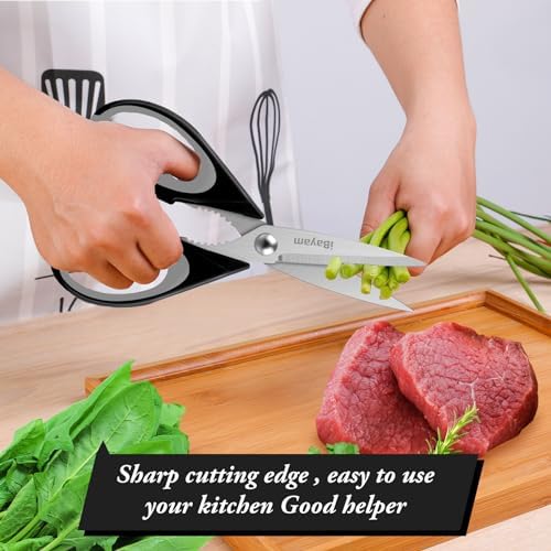 iBayam 8.5" Kitchen Scissors with Sheath, Black Cooking Scissors - Image 6