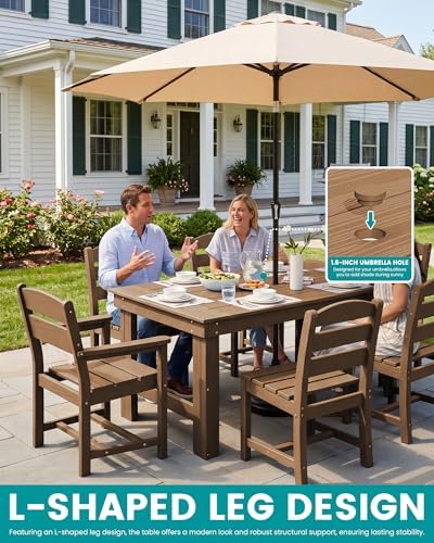 SERWALL HDPE Outdoor Dining Table and Chairs Set for 6 - Image 4