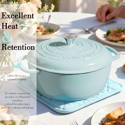 Umite Chef 6QT Enameled Cast Iron Dutch Oven with Lid, Versatile Heavy-Duty Cookware Pot for Baking Bread, Braising, Soups & Stews, Oven & Stovetop Safe with Heat Resistant Gloves（Blue） - Image 6
