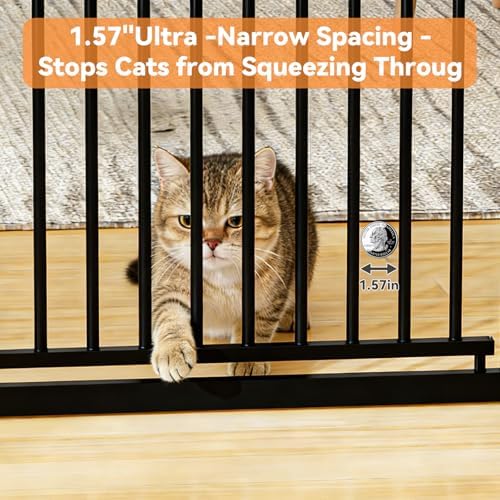 Snuowu 51"-87" Extra Tall Pet Gate for Cats, 29.5"-40.5" Wide Pressure Mounted No-Drilling Safety Dog Gate, Metal Walk-Thru Barrier for Doorways, Stairs, Kitchens, Black - Image 4