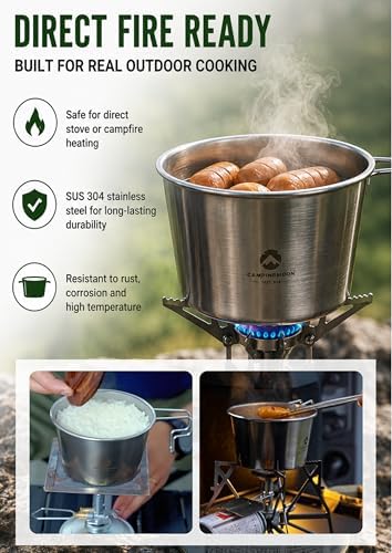 CAMPINGMOON 600ml 20oz Stainless Steel Stackable Camping Mug Lightweight Outdoor Cooking Cup Measuring Scale for Backpacking Hiking Campfire Use Soup Noodles Rice (Silver (cup+lid)) - Image 3