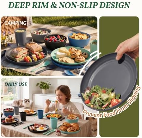 Homienly Unbreakable Plates and Bowls Sets 20 PCS Wheat Straw Dinnerware Sets Microwave & Dishwasher Safe Plate Set Kids Plastic Plates Camping Dish Set, Salad, Hamburger, Pizza-Nightscape - Image 5
