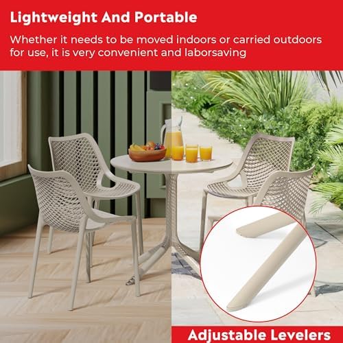 Costaelm Small Patio Table, Outdoor Round Dining Table, Weather Resistant Outside Table for Poolside Deck Lawn Garden Backyard, Sand - Image 7