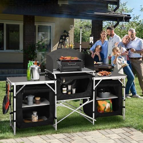 JOUYEK Cmaping Kitchen Table, Aluminum Folding Camping Cook Station - Image 2