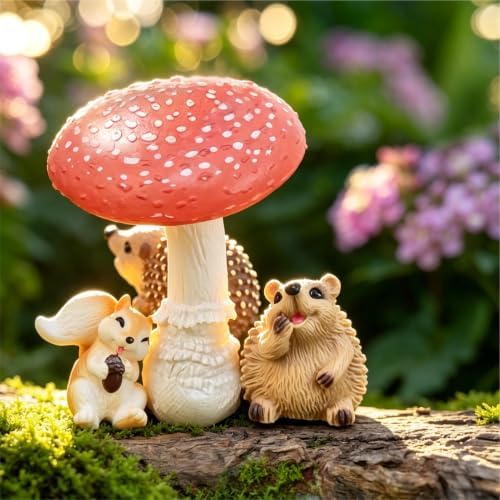 Mini Fairy Garden Accessories Outdoor Squirrel Hedgehog Bunny & Mushroom - Image 4