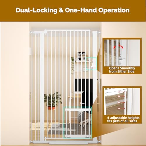 55.1" Extra Tall Pet Gate with Adjustable Cat Door, 29.5-35" Extra Wide Cat Gate, Pressure Mounted Walk Through Pet Safety Gate for Stairs, Doorways, White - Image 6