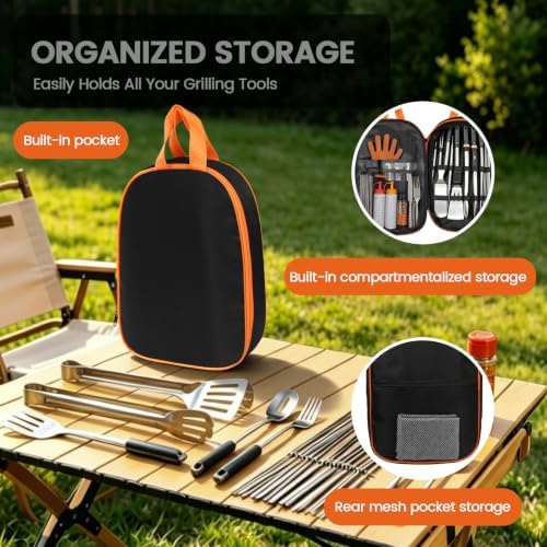 Grill Tool Storage Bag for Outdoor Barbecue, 15 in, Multi-Compartmen - Image 3