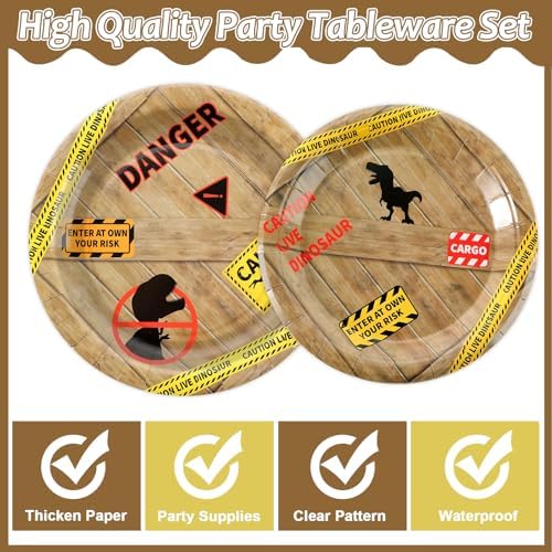 96Pcs Dinosaur Birthday Party Plates and Napkins Forks Dinosaur Theme Party Decoration Dino Disposable Tableware Set Dino Themed Park Dinnerware for Halloween Boys Girls Kids Gatherings Decorations - Image 3