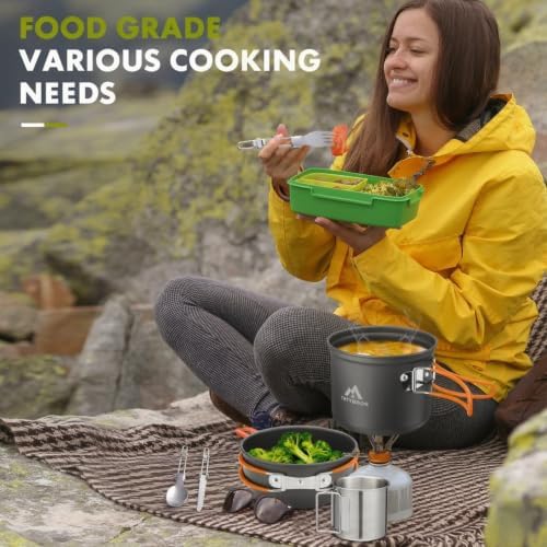 Camping Cookware Kit Backpacking, 0.33Gal Pots and 0.17Gal Pans Set,0.08Gal SUS304 Cup, Forks Knives Spoons for Hiking,Camping,Outdoor Cooking,Picnic,Solo Camping cookware - Image 7