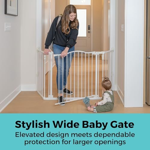 Toddleroo by North States - Deluxe Décor Universal Fit Safety Gate: Hardware Mounted Extra Wide Metal Baby Gate with Tall Baseboard Mounts, Adjustable Child Gate; 38.3" to 72" Wide; 30" Tall; White - Image 3