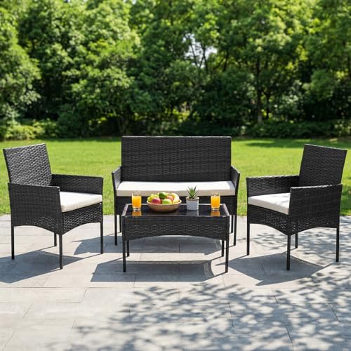 DUMOS 4-Piece Patio Furniture Set, Outdoor Rattan Seating Chair, Black - Image 2