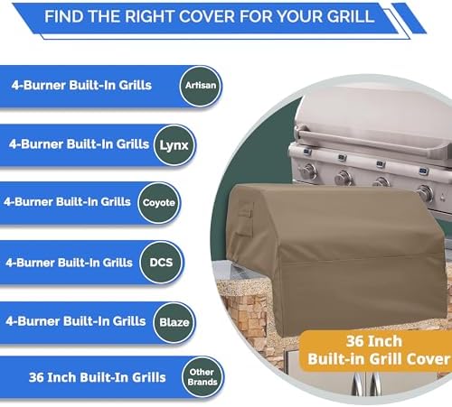 Covers & All Built-in Grill Cover for Outdoor Grill – Heavy Duty 12 oz Waterproof Built-in BBQ Grill Cover, PVC-Coated Polyester with Elastic Hem for Snug Fit (36 x 26 x 14 inches, Beige) - Image 3