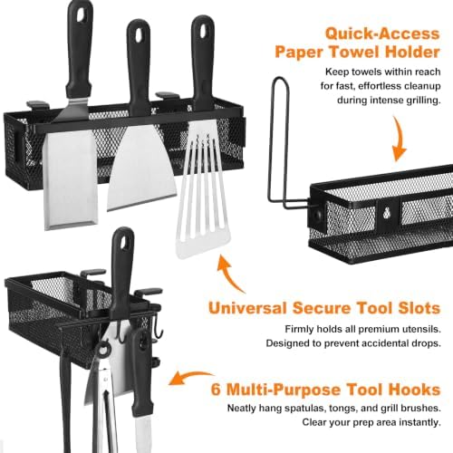 Griddle Caddy Side Shelf Organizer Grill Tool Holder (Black) - Image 4
