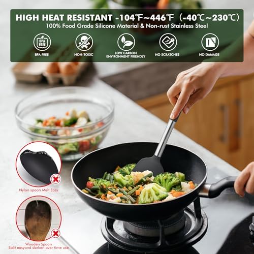 HOTEC Silicone Kitchen Cooking Utensils Set,14pcs Grey - Image 2