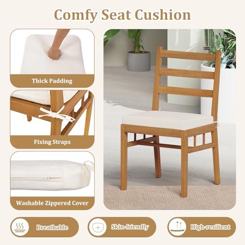 Tangkula 6 Pieces Patio Acacia Wood Dining Set, Outdoor Rectangular Table with 1.97” Umbrella Hole, Bench and Cushioned Chairs for 6, for Deck, Yard and Poolside - Image 6