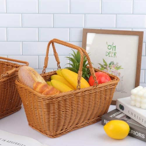 Large Poly Wicker Picnic Basket Set of 2, Handmade Woven Baskets - Image 4