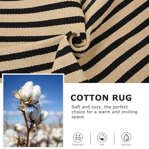 IOHOUZE 8x10 Striped Area Rug, Washable Indoor Outdoor, Tan Black - Image 6