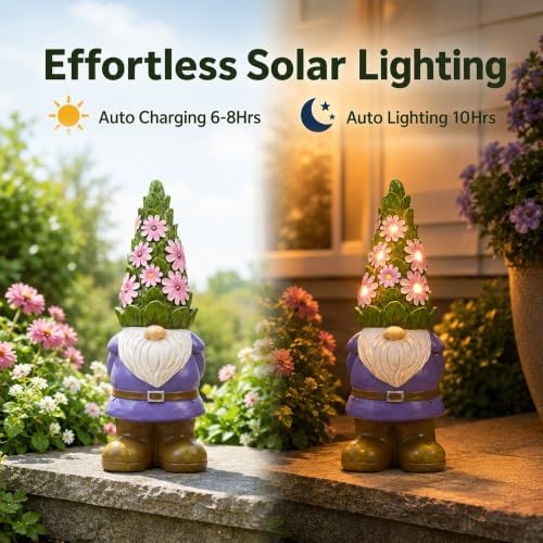 Solar Garden Gnome Statue: Outdoor Figurine with Succulent Lights - Image 4