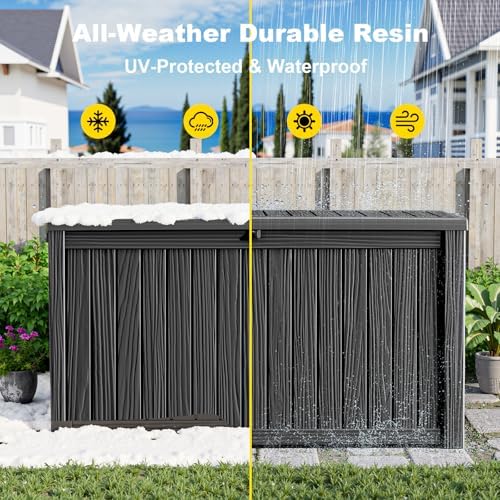 200 Gallon Outdoor Storage Box Waterproof, Resin Lockable Deck Box with Lid, Large Capacity Weatherproof Container for Patio Furniture Pool Accessories, Side Table(Black, 200 Gallon) - Image 6