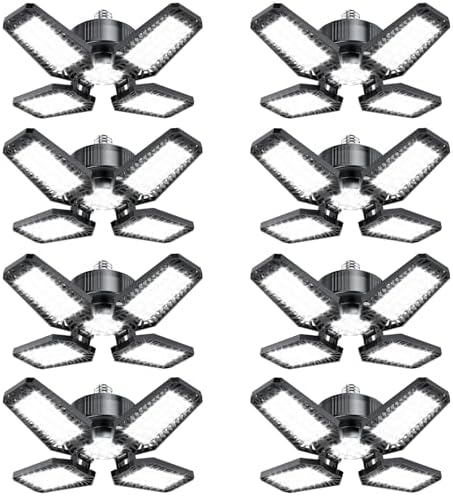 Garage Lights 8 Pack 120W, 12000LM LED Garage Lights with 4+1 Deformable Panels 6500K Screw in LED Shop Lighting for Workshop, Basement Support E26/E27 by TOPAUBUB
