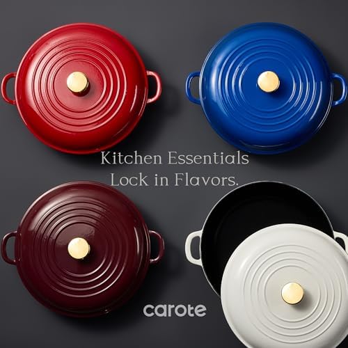 CAROTE 3.4QT Enamel Cast Iron Cookware, Skillet with Lid, Blue Dutch Oven - Image 6