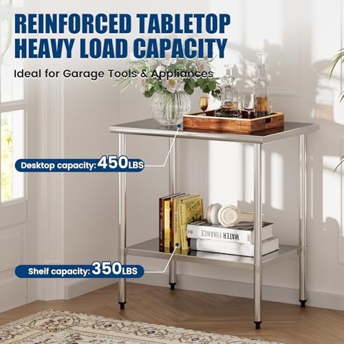 Stainless Steel Work Table 24 x 36 Inch with Adjustable Undershelf, Heavy-Duty Metal Prep Table for Commercial Kitchen & Restaurant, Garage, Outdoor - Image 2