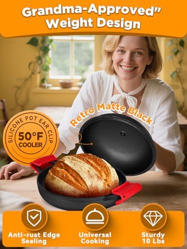 Dutch Oven Bread Baking Pot with Lid 6QT Cast Iron Design & Complete Sourdough Kit (Banneton Basket, Dough Tools, Silicone Sling) for Artisan Bread Making - Image 6