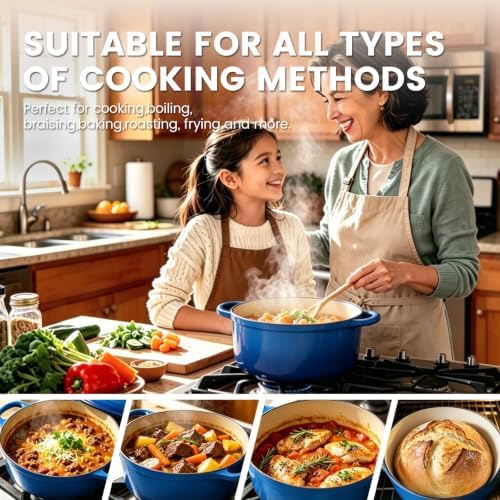 5 Qt Enameled Cast Iron Dutch Oven with Lid, Navy Blue - Image 4