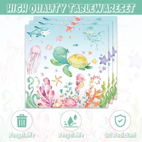 Egami 40pcs Under the Sea Party Supplies,include 20 Dessert plate and 20 Napkin,Ocean Turtle Party Plate Napkin Set,Used for Ocean Sea Animal Party Decoration (multicolor 1) - Image 3