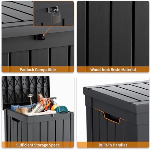ROJIK 51 Gallon Resin Deck Box, Lockable Waterproof Weatherproof Outdoor Storage Container for Garden Tools, Cushions & Outdoor Accessories (Black) - Image 5