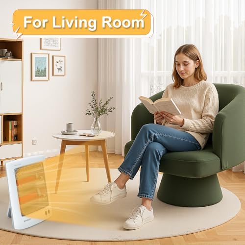 Infrared Heater, Portable Electric Heater, Space Heater for Indoor Use, Radiant Heat for Home Office, Two Heat Settings with Foldable Holder, Overheat and Tip-over Protection - Image 3