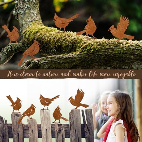 OULYDEKO 5PCS Rusty Birds Decoration, Garden Decor Spring Decorations Outdoor, Metal Birds Yard Decor Perfect Yard Art and Large Outdoor Ornaments, Cardinal Gifts，Metal Bird Silhouette Statues - Image 3