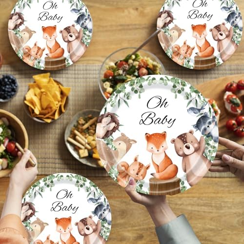 40Pcs Woodland Baby Shower Plates and Napkins Party Supplies, 9 Inch Nature Sage Paper Plates and Napkins Disposable Tableware Set for Boys Girls Safari Jungle Animal Party Decorations - Image 7