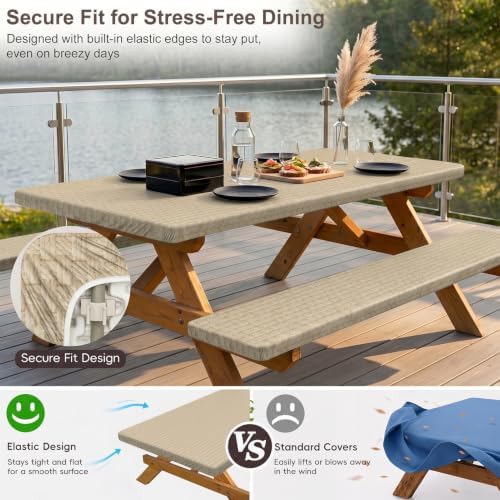 Picnic Table Cover with Bench Covers Portable Table Cloth Built-in Storage Pocket Picnic Table Covers With Elastic Waterproof Camping Essentials for RV Camping - Image 2