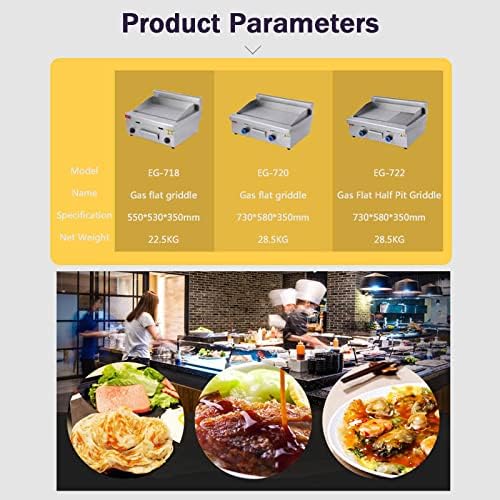 Double Gas Griddle Grill Smooth Commercial Stainless Steel Heavy Duty Restaurant Outdoor Griddle Gas Baking Plate Burger Grill (718) - Image 2