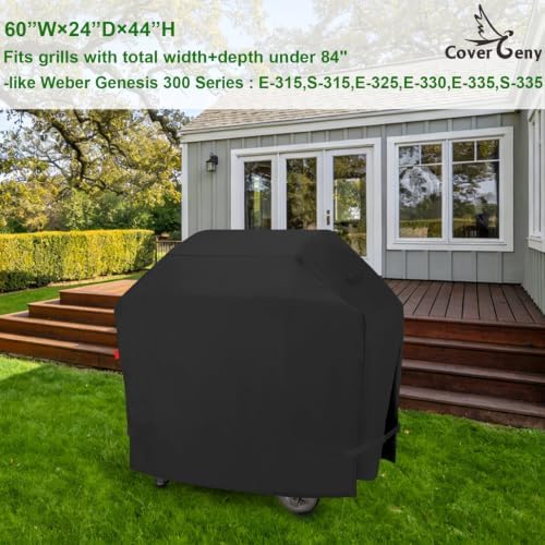 Grill Cover for Weber Genesis E-315,S-315,E-325,E-330,E-335,S-335; Char-Broil 28" Cooking Station; Monument Denali 405 & 425; SG6002R,Full-Length Heavy Duty, Waterproof 60" BBQ Cover - Image 2