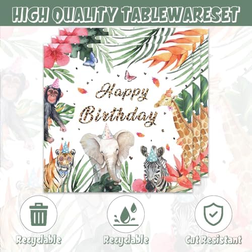 40pcs Safari Animals Party Supplies,include 20 Dessert plate and 20 Napkin,Animals Wild Party Plate Napkin Set,Used for Jungle Safari Party Decoration - Image 4