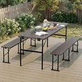 Polar Aurora Picnic Table Set with 2 Benches, 6 Feet Folding Camping Table Chair Set, Portable 3-Piece Outdoor Furniture with Wood Grain Top for Party, Picnic, Camping, Wedding (Brown) by PolarAurora