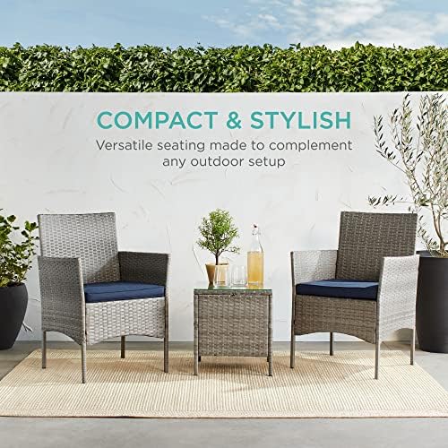 Best Choice Products 3-Piece Outdoor Wicker Conversation Bistro Set, Space Saving Patio Furniture for Garden w/Side Table - Brown/Tan - Image 6