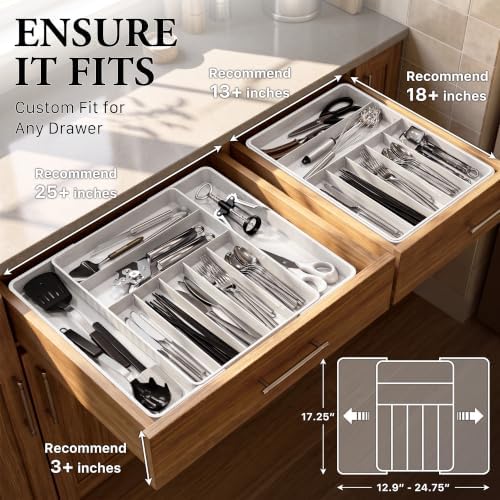 Simple Houseware Expandable Kitchen Drawer Flatware Organizer, White - Image 3
