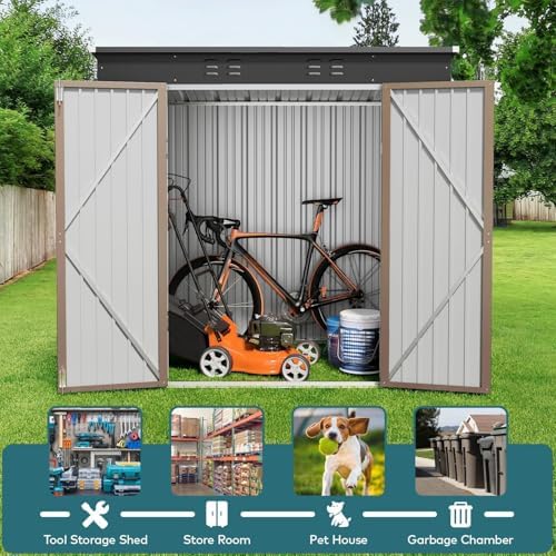 Gizoon 6x4 FT Outdoor Shed, Metal Garden Shed Lockable Doors, Brown - Image 5