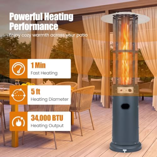 Tangkula Propane Patio Heater with Wheels, Easy Ignition, 34,000 BTU - Image 2