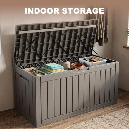 150 Gallon Deck Box, Lockable Waterproof Resin Outdoor Storage Box, Weatherproof Container for Garden Tools, Indoor Cushions & Outside Accessories (Grey) - Image 7