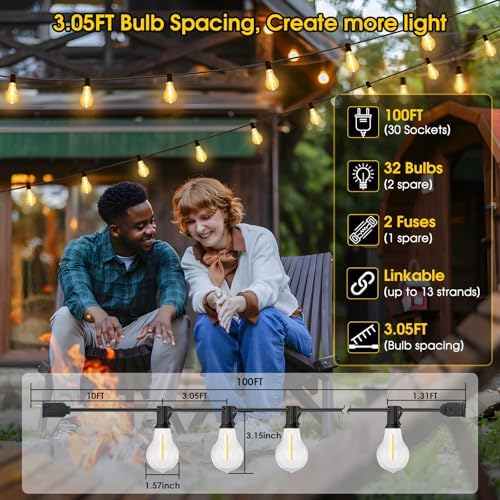 Larkvue 100FT Outdoor String Lights, Patio Light with 32 A39 Bulbs, Black - Image 6