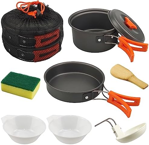 7Pcs Camping Pan Set - Backpack Cookware Pot and Pans Set, Survival Cooking Kit for Hiking, Picnic by RETOONGKING